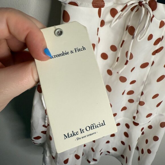 Abercrombie & Fitch Women's Medium White Brown Polka Dot Flutter Sleeve Dress - Picture 5 of 7